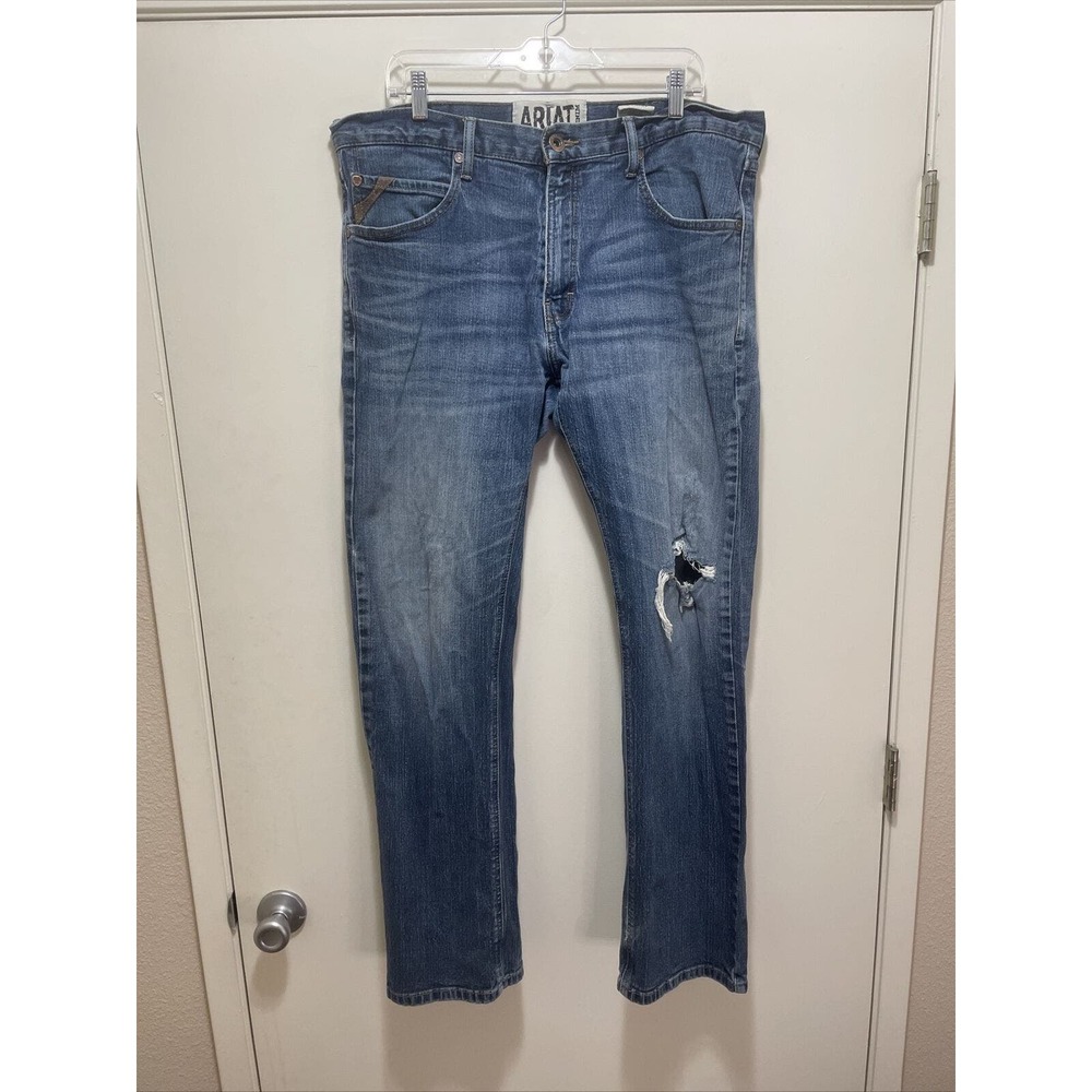 Ariat Denim Mens 38x34 Blue Light Wash M5 Slim Straight Jeans